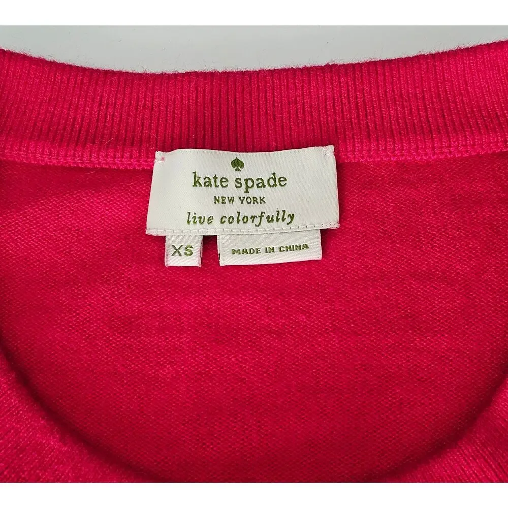 Kate Spade Pink Cotton Wool Rabbit Hair Jeweled Beaded Neck Cardigan Sweater XS
